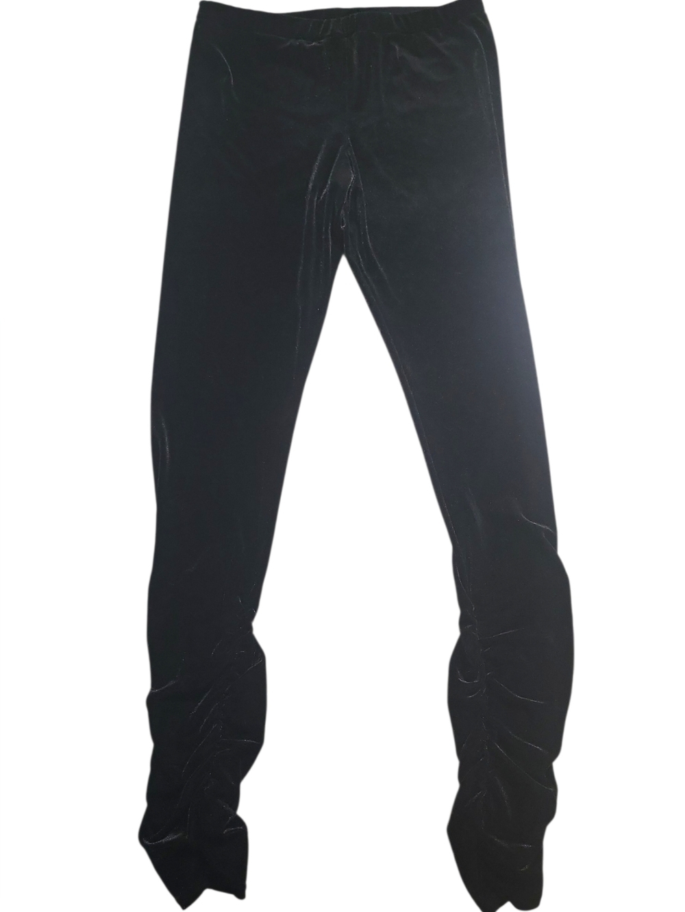 The Pyramid Collection Black Velvet Ruched Ankle Leggings Size L Velour Stretch - Picture 3 of 9